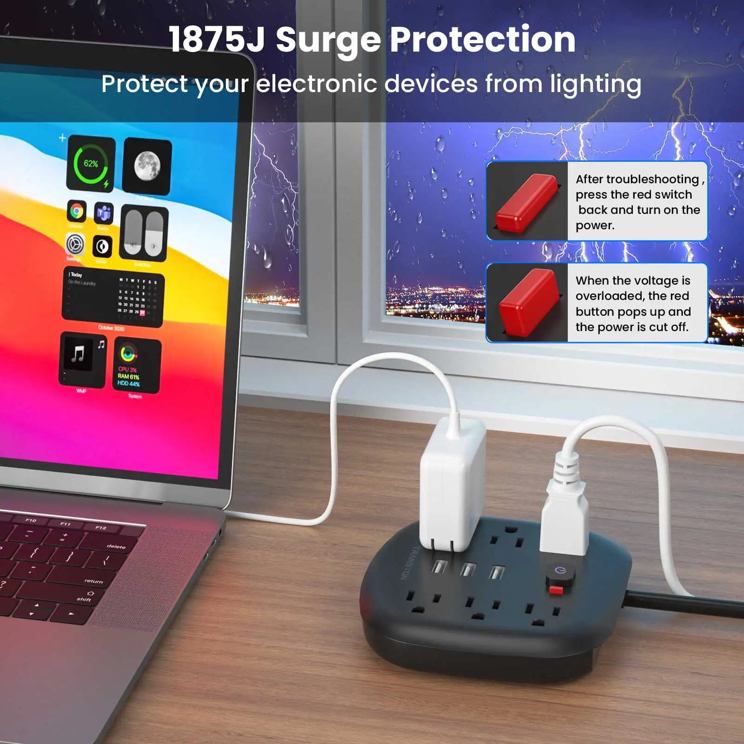 Surge Protector Outlet with 3 USB Ports