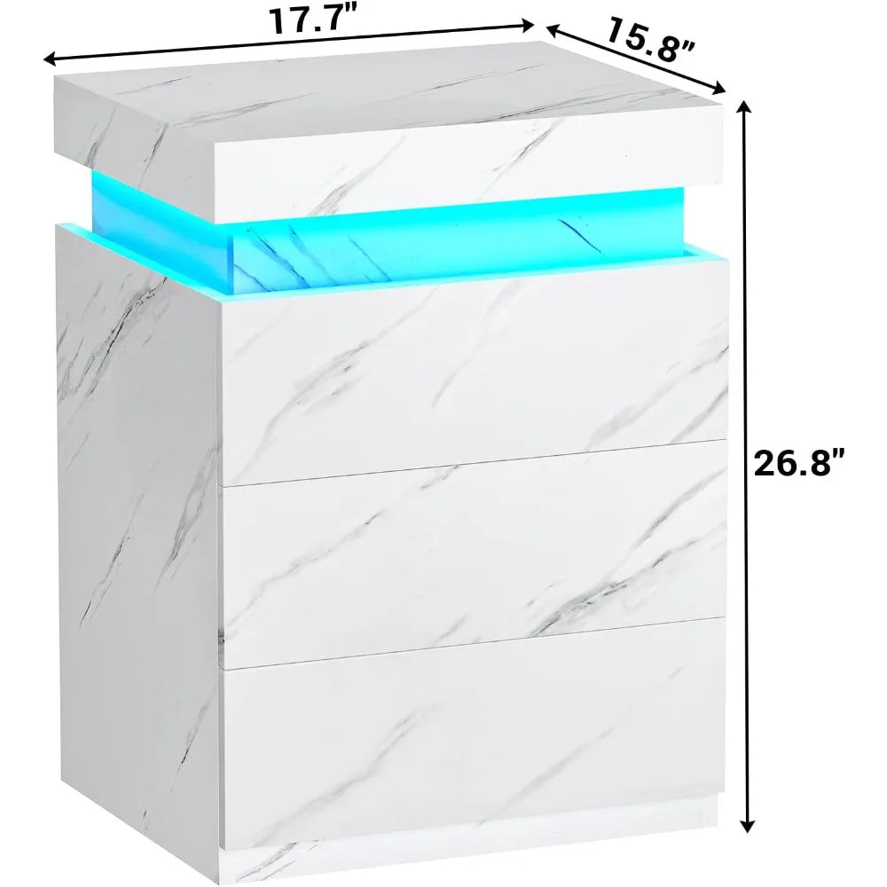 Nightstand with Charging Station and LED Lights